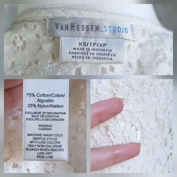 Vintage 90s Van Heusen Cream Floral Eyelet Button Front Sleeveless Top Vest XS - Picture 15 of 16